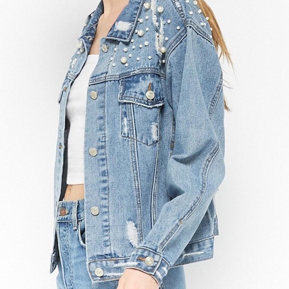 Forever21 Distressed & Embellished Denim Jacket - Picture 2 of 5